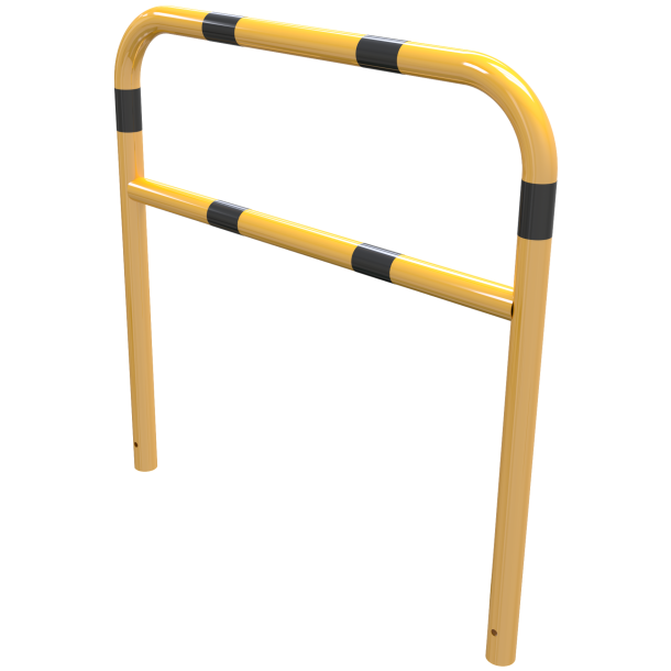 Protective bar made of steel tubing |  60 x 2.5 mm | with crossbar | total width: 1200 mm | total height: 1200 mm | hot-dip galvanized and yellow coatedwith black warning stripes